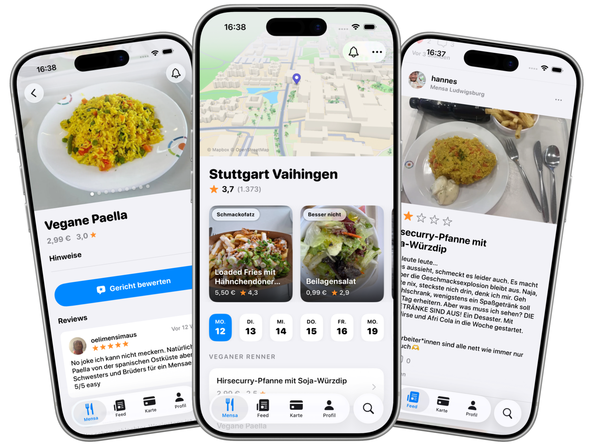 Mensieren App – Speiseplan und Gericht-Bewertungen auf einem Smartphone